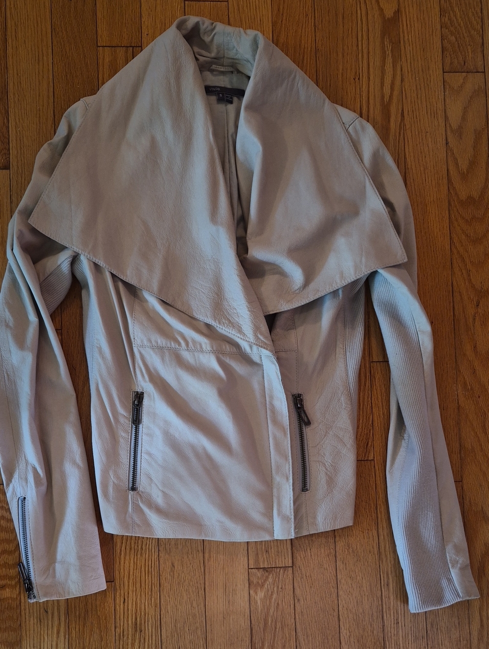 Vince Drape Front Leather Jacket Ivory/Cream Small Like New